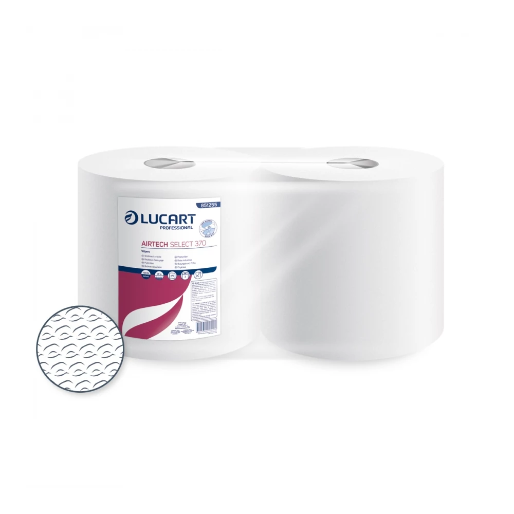 Ipari törlő 1 rétegű átmérő: 28 cm hófehér 370 lap/tekercs 2 tekercs/karton Airtech Select 370 - 65 Gsm Lucart_851255